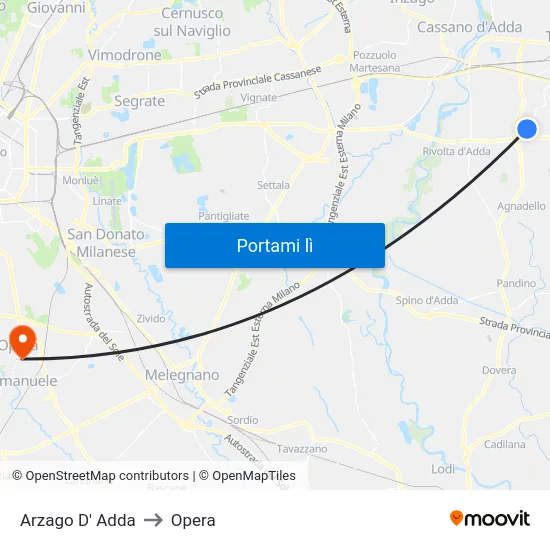 Arzago D' Adda to Opera map
