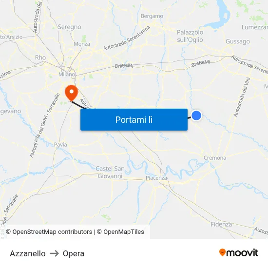 Azzanello to Opera map