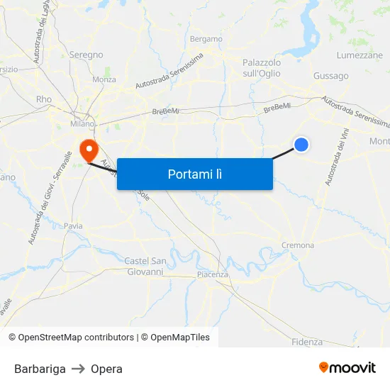 Barbariga to Opera map