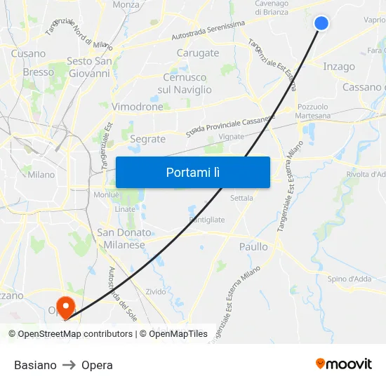 Basiano to Opera map