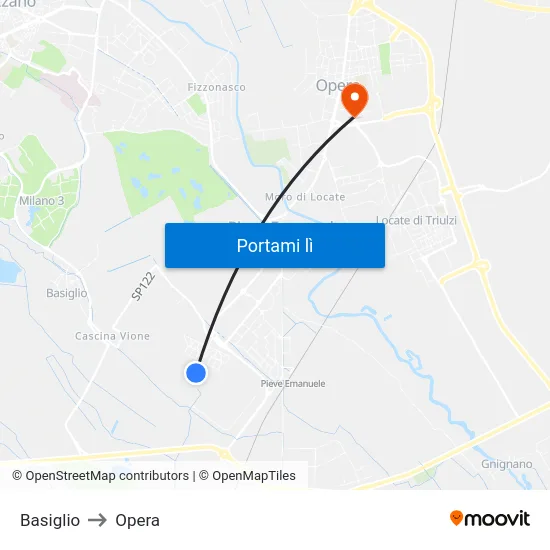 Basiglio to Opera map