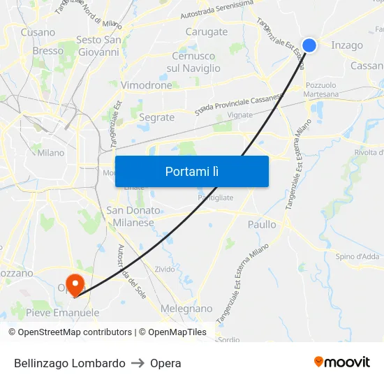 Bellinzago Lombardo to Opera map