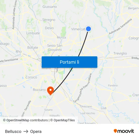 Bellusco to Opera map