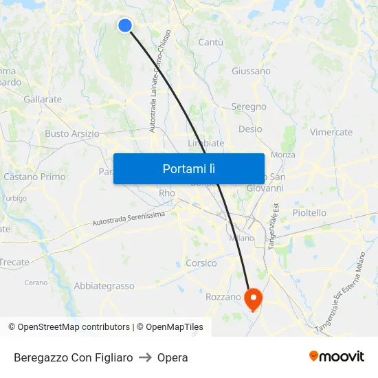 Beregazzo Con Figliaro to Opera map