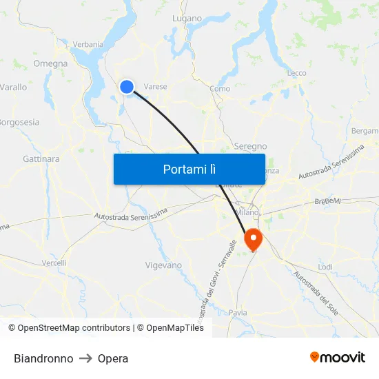 Biandronno to Opera map