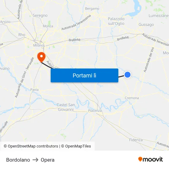 Bordolano to Opera map