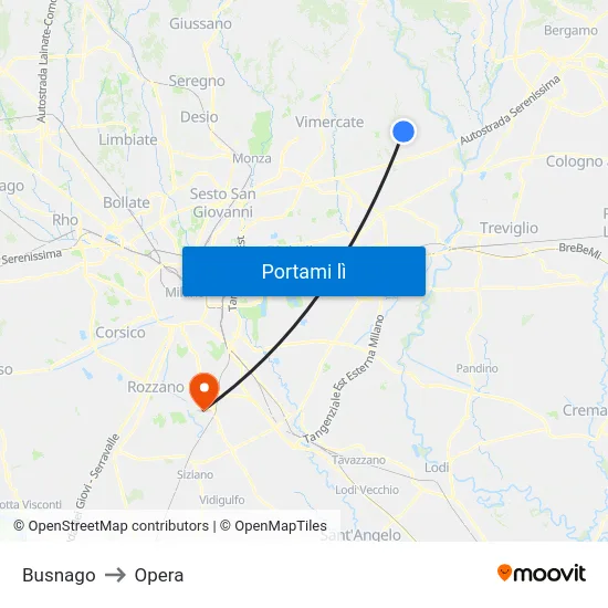 Busnago to Opera map