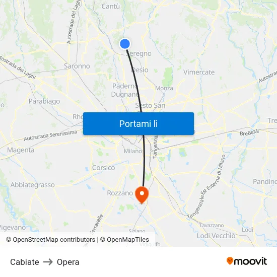 Cabiate to Opera map