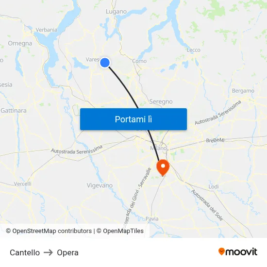 Cantello to Opera map
