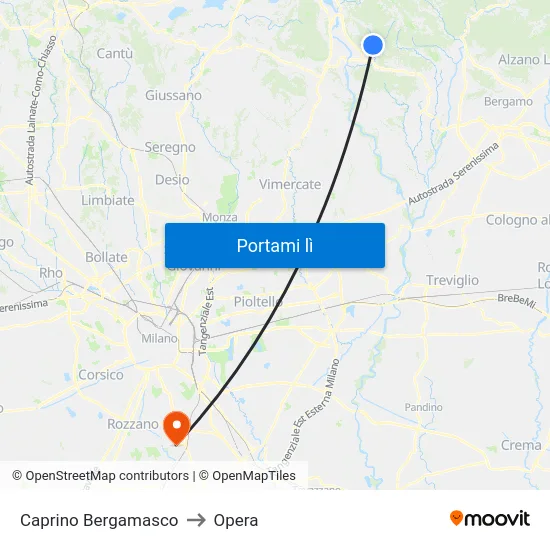 Caprino Bergamasco to Opera map