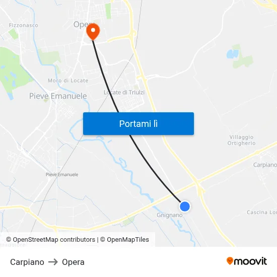 Carpiano to Opera map