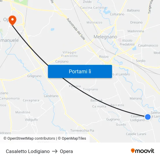 Casaletto Lodigiano to Opera map