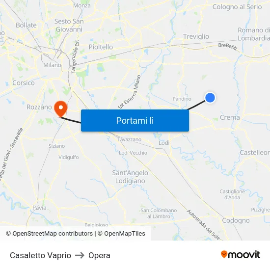 Casaletto Vaprio to Opera map