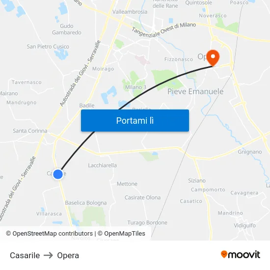 Casarile to Opera map