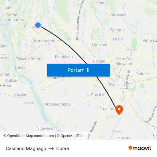 Cassano Magnago to Opera map