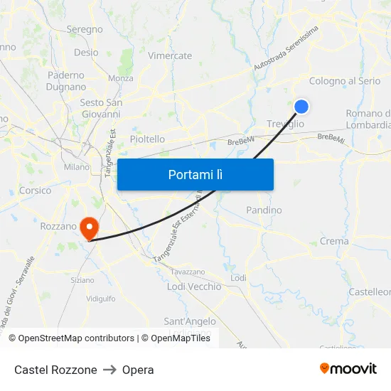Castel Rozzone to Opera map