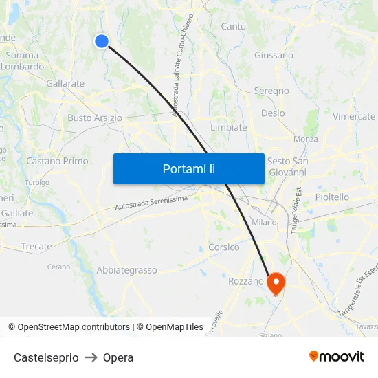 Castelseprio to Opera map