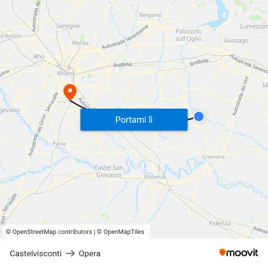 Castelvisconti to Opera map