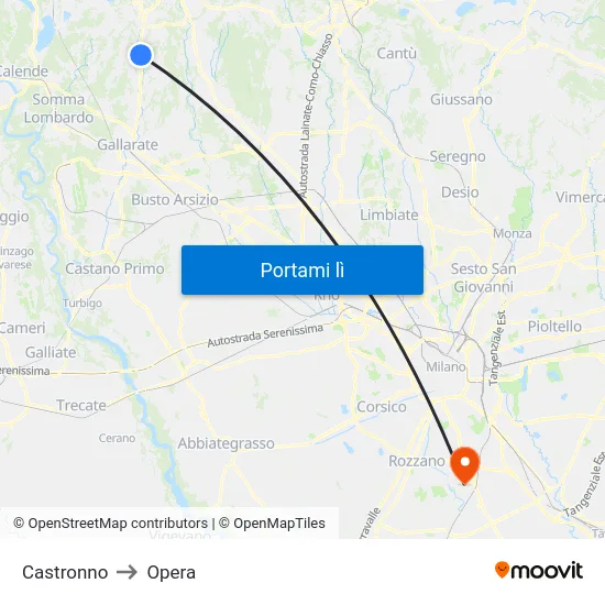 Castronno to Opera map