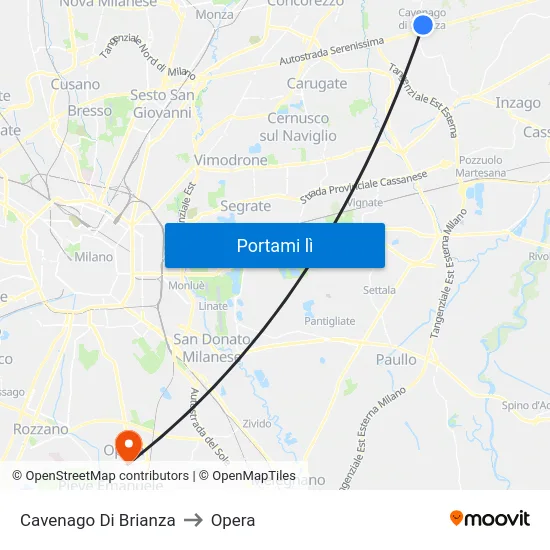 Cavenago Di Brianza to Opera map