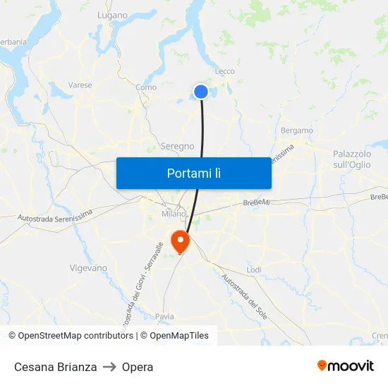 Cesana Brianza to Opera map