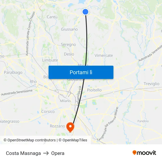 Costa Masnaga to Opera map