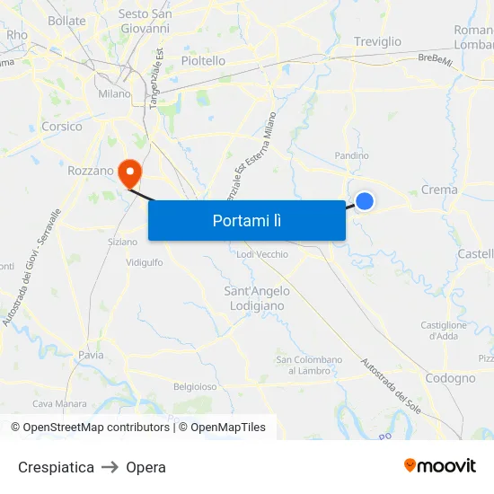 Crespiatica to Opera map