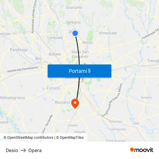 Desio to Opera map