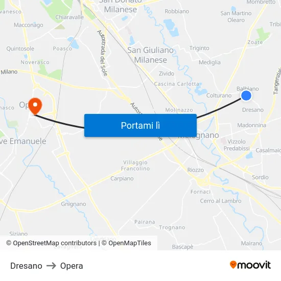 Dresano to Opera map