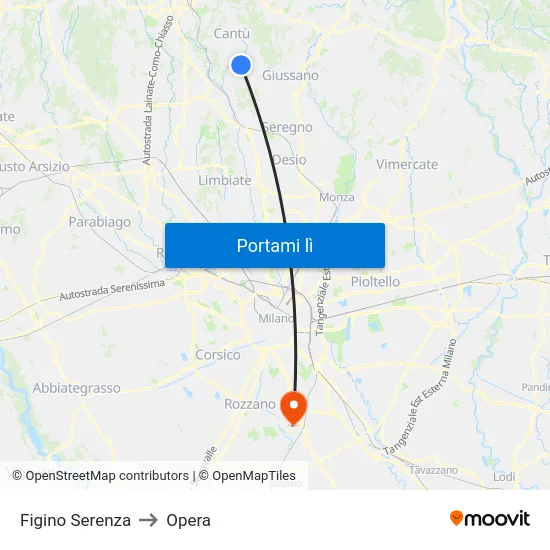 Figino Serenza to Opera map