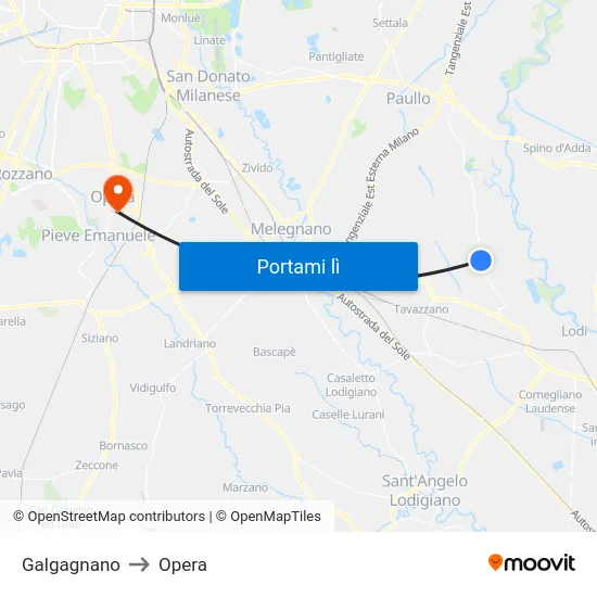 Galgagnano to Opera map