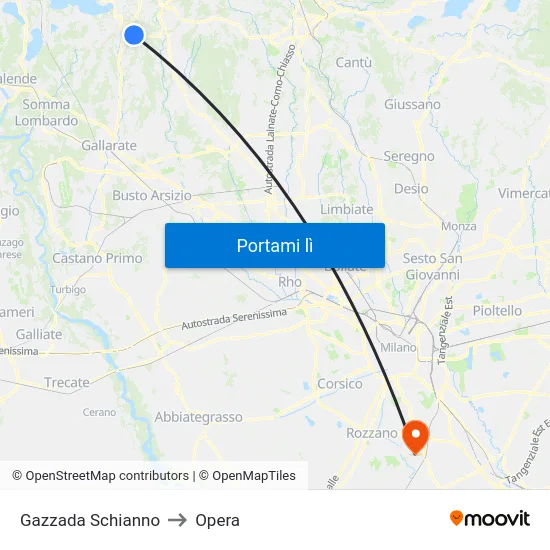 Gazzada Schianno to Opera map