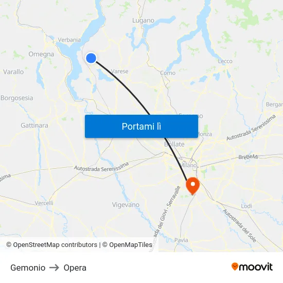 Gemonio to Opera map
