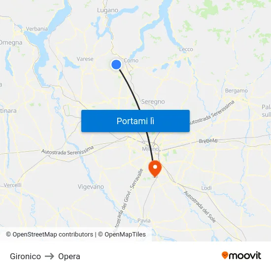 Gironico to Opera map
