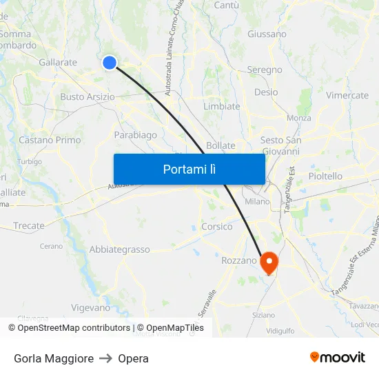 Gorla Maggiore to Opera map