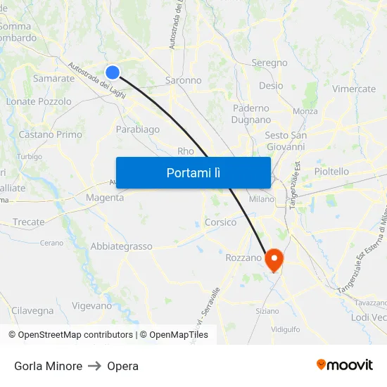 Gorla Minore to Opera map