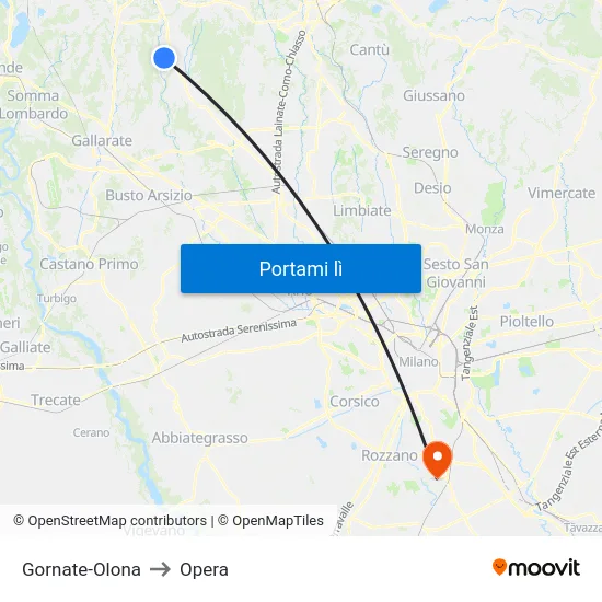 Gornate-Olona to Opera map