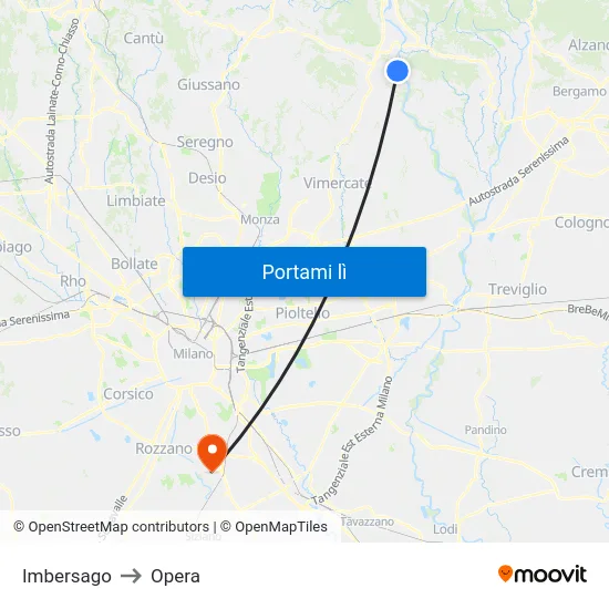 Imbersago to Opera map