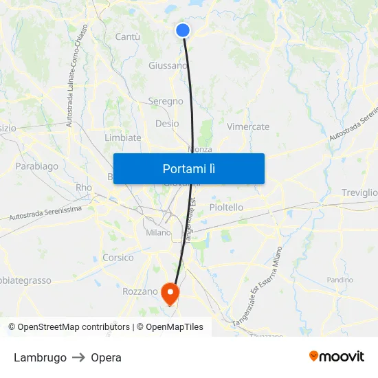 Lambrugo to Opera map
