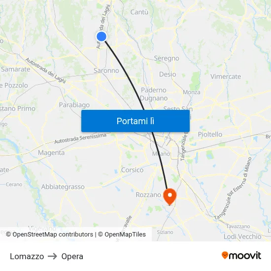Lomazzo to Opera map