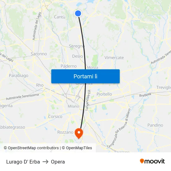 Lurago D' Erba to Opera map