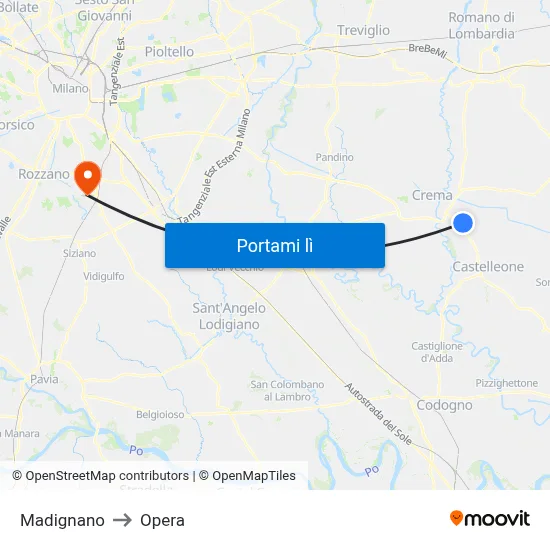 Madignano to Opera map