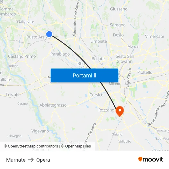 Marnate to Opera map