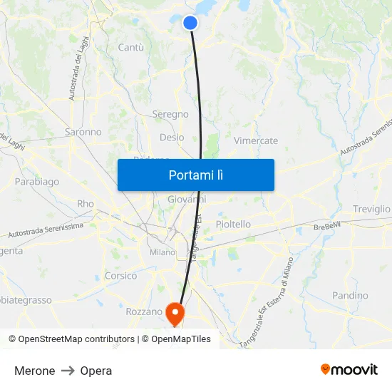 Merone to Opera map