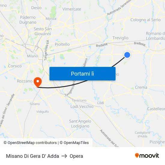 Misano Di Gera D' Adda to Opera map