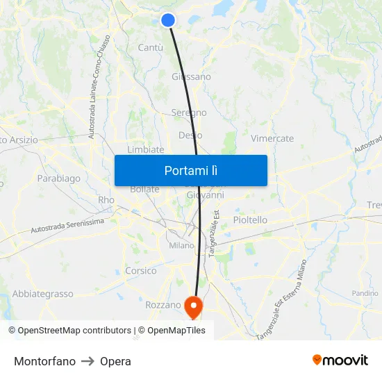 Montorfano to Opera map