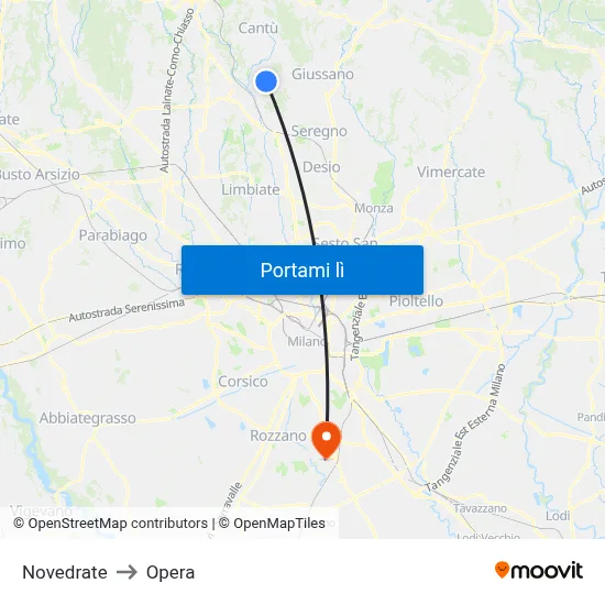 Novedrate to Opera map