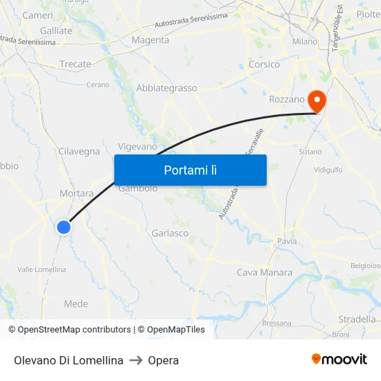 Olevano Di Lomellina to Opera map
