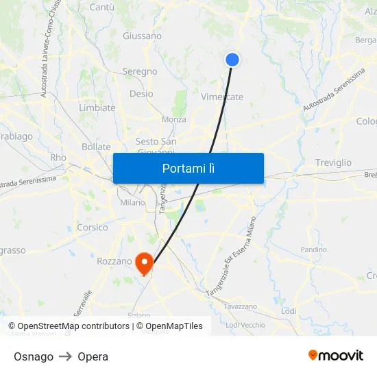 Osnago to Opera map