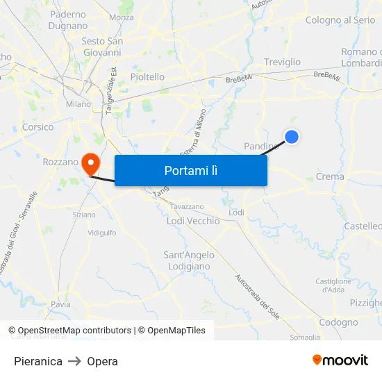 Pieranica to Opera map